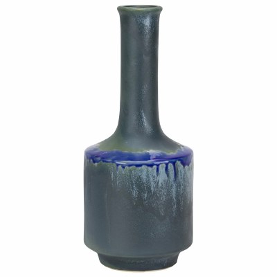 16" Dark Blue Drip Ceramic Vase