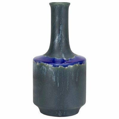13" Dark Blue Drip Ceramic Vase
