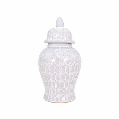 18" Two-Tone White Ceramic Ginger Jar
