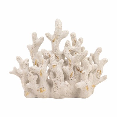 13" Distressed White Ceramic Coral