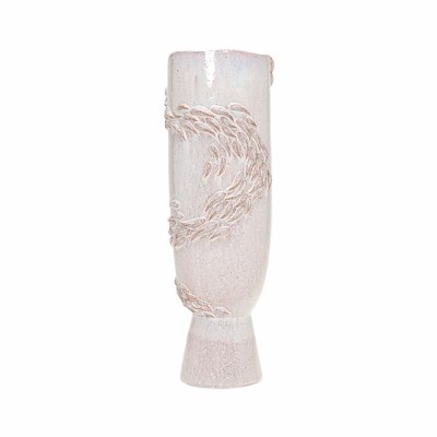 20" Distressed White Fish Swirl Ceramic Vase