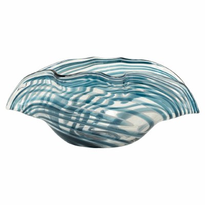 19" Blue and Clear Oval Glass Bowl