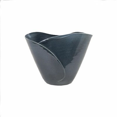 14" Dark Blue Oval Ceramic Bowl