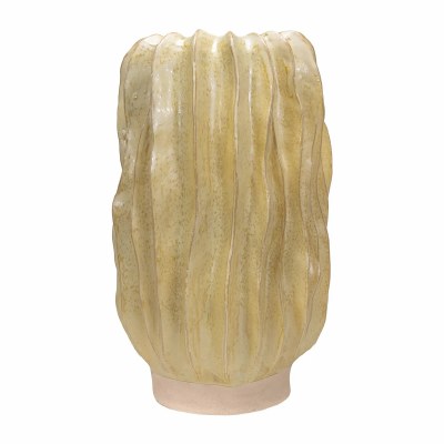 24" Yellow Rib Ceramic Vase
