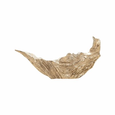 20" x 6" Gold and Beige Abstract Metal Bowl