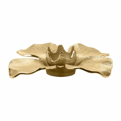 14" Metal Gold Flower Pillar Candle Holder