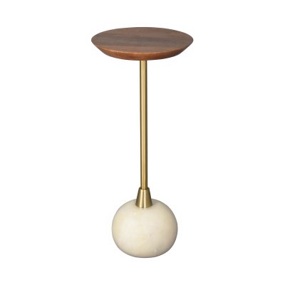 10" Round Brown and Antique Brass Stone End Table