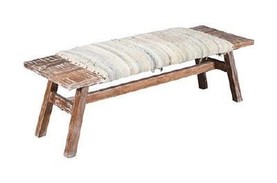 50" Blue and White Wrapped Whitewash Wood Bench