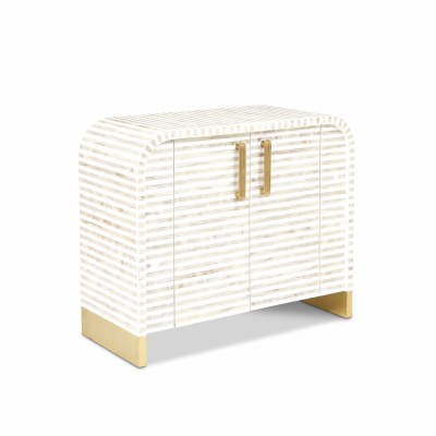 36" Beige and White Striped Two Door Cabinet