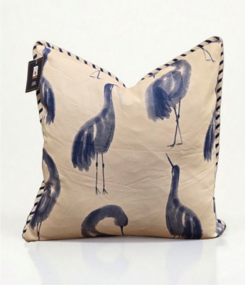 24" Sq Blue and Ivory Sea Bird Decorative Pillow