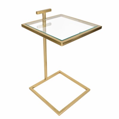 15" Sq Gold and Glass "C" End Table