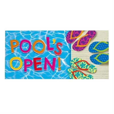 10" x 22" "Pool's Open" Flip-Flops Sassafrass Doormat