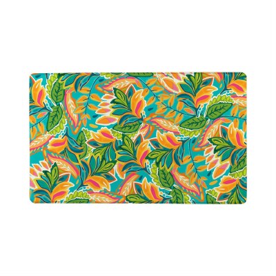 18" x 30" Orange and Green Tropical Leaves Cushion Mat