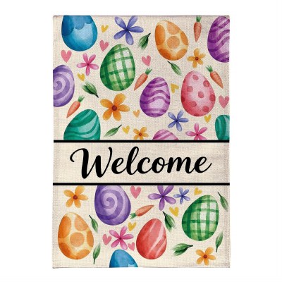 18" x 13" "Welcome" Multicolor Egg Mini Garden Flag