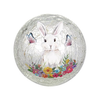 4" LED Bunny With Flowers Crackle Glass Orb