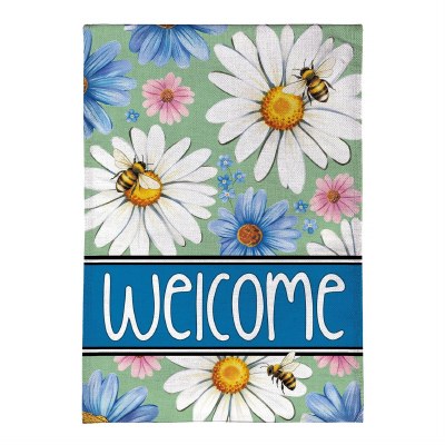 18" x 13" "Welcome" Blue and White Daisy Mini Garden Flag