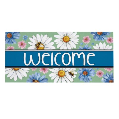 10" x 22" "Welcome" Blue and White Daisy Sassafrass Doormat
