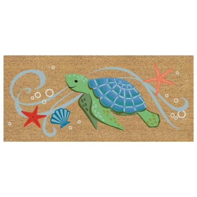 10" x 22" Blue and Green Sea Turtle Coir Sassafrass Doormat