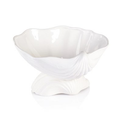 13" White Clam Ceramic Pedestal Bowl