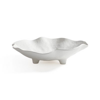 16" Round White Wavy Texture Footed Ceramic Bowl