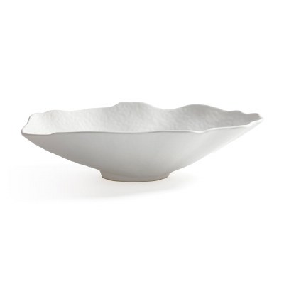 18" x 11" White Oval Textured Ceramic Bowl