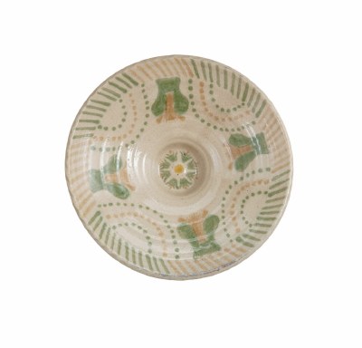 15.75" Round Green and Yellow Pattern Bowl