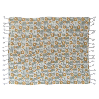50" x 60" Yellow and Green Flower Throw