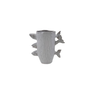 9" White Triple Fish Vase