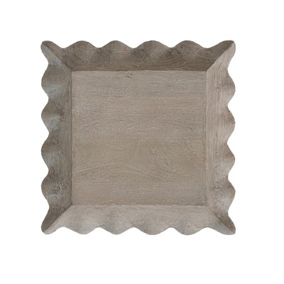 21" Sq Whitewash Wavy Edge Wood Tray