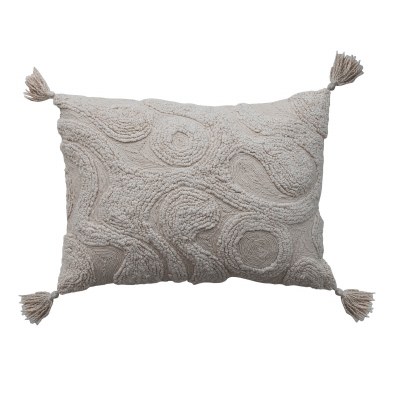 16" x 22" Cream Embroidered Swirls Decorative Pillow