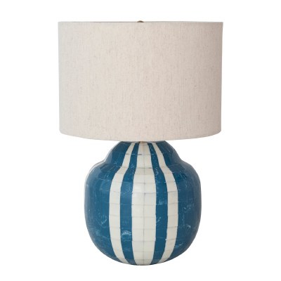 18" Blue and White Stripe Polyresin Table Lamp