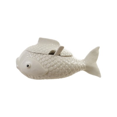 18" White Fish Tureen With Ladle