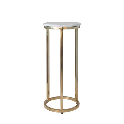 9" Round White Marble Gold Base End Table