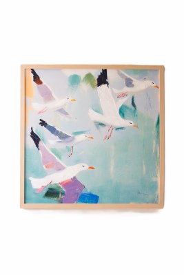 31" Sq Multicolor Seagulls Framed Coastal Canvas