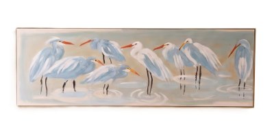 19" x 59" Eight White Egrets Framed Coastal Canvas