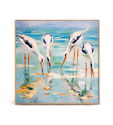 24" Sq Four Shorebird Framed Coastal Canvas