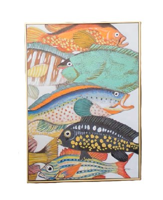 28" x 20" Five Multicolor Fish Eyes Framed Coastal Canvas