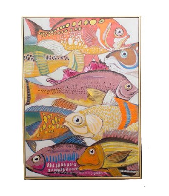 28" x 20" Six Multicolor Fish Eyes Framed Coastal Canvas