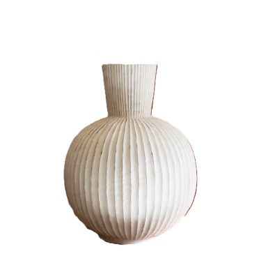 21" Antiqued White Ribbed Vase