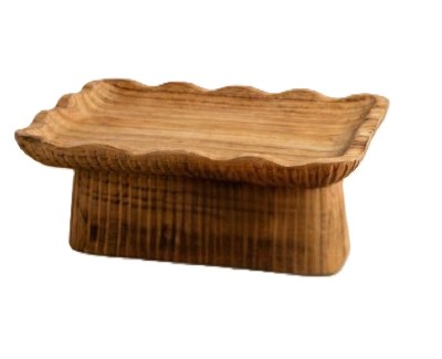 13" x 20" Brown Ribbed Pedestal Wood Tray