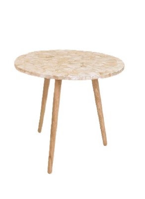 22" Round Capiz With Wood Legs End Table