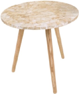 18" Round Capiz With Wood Legs End Table