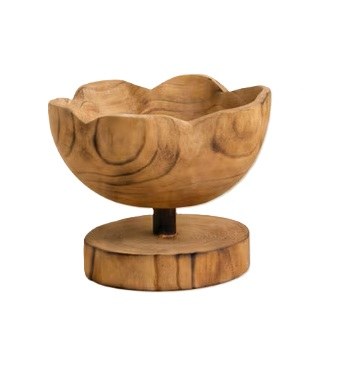 12.5" Round Natural Wavy Wood Pedestal Bowl