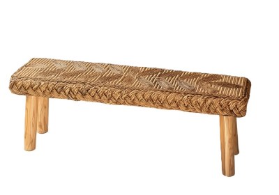 50" Natural Woven Top Teak Leg Bench