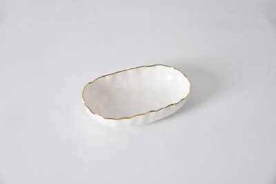5" x 8" Oval Gold Rim Porcelain Bowl by Pampa Bay
