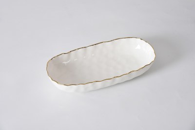 6" x 13" Oval Gold Rim Pocelain Bowl by Pampa Bay