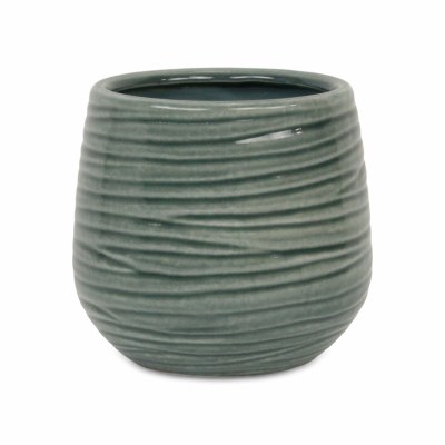 6" Round Green Groove Ceramic Pot
