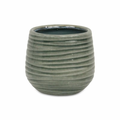4.5" Round Green Groove Ceramic Pot