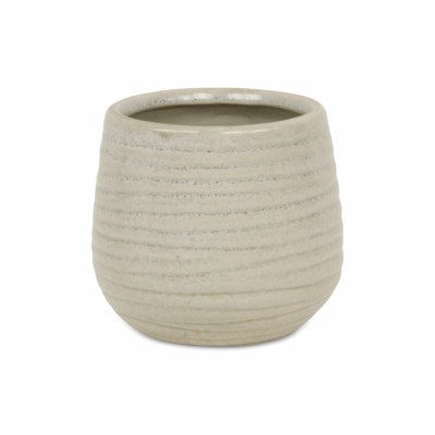 4.5" Round White Groove Ceramic Pot