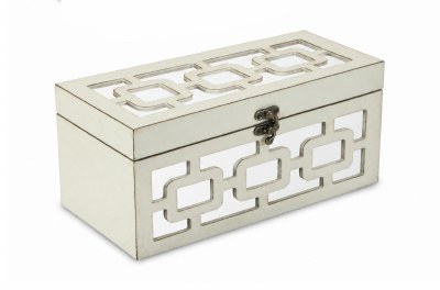 12" x 7" White Ovals Mirrored Wood Box